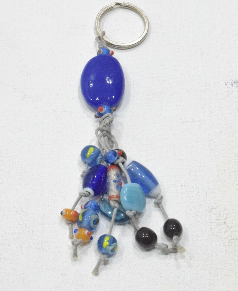 Keychain Assorted Dark Blue Glass Beads Indonesia