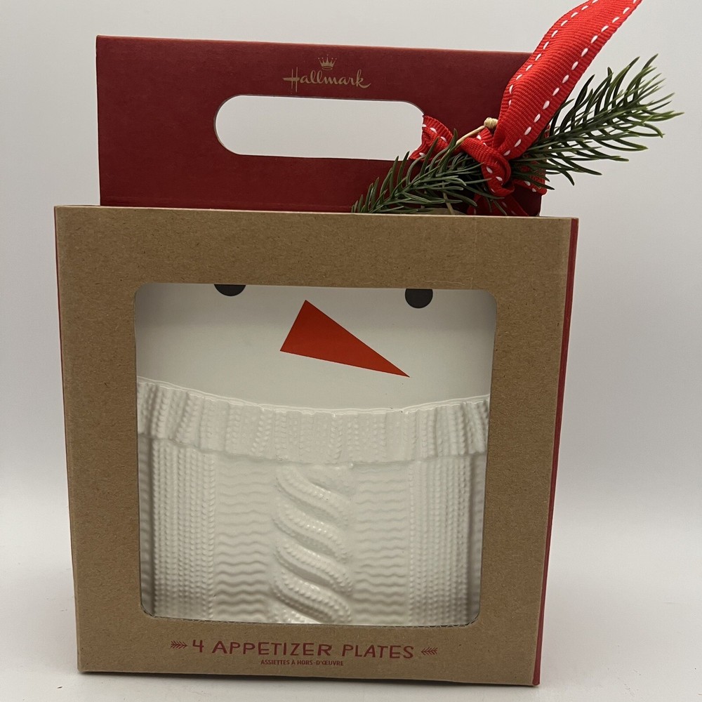 4 NIB Hallmark Square Snowman Appetizer Plates