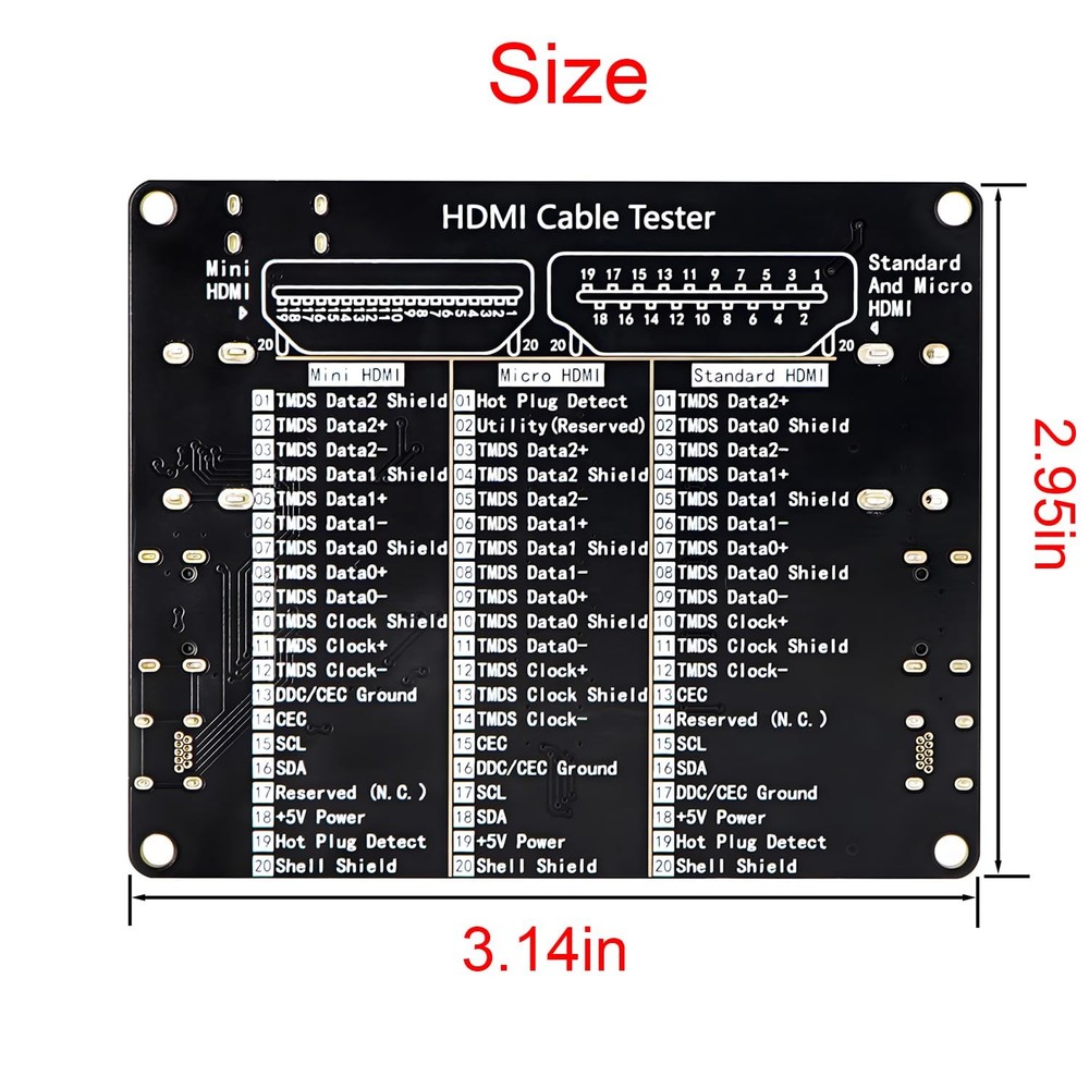 Treedix Cable Tester Board for HDMI Checker 20 LED Light Black