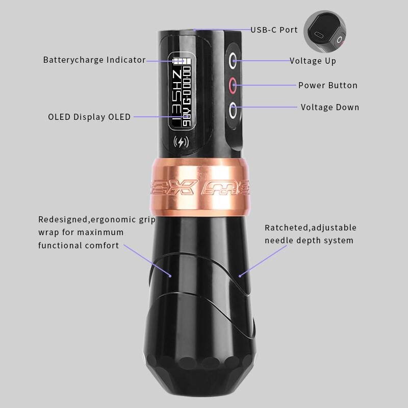 YILONG Professional Wireless Strong Motor Rotary Tattoo Machine Gun + 2 Battery