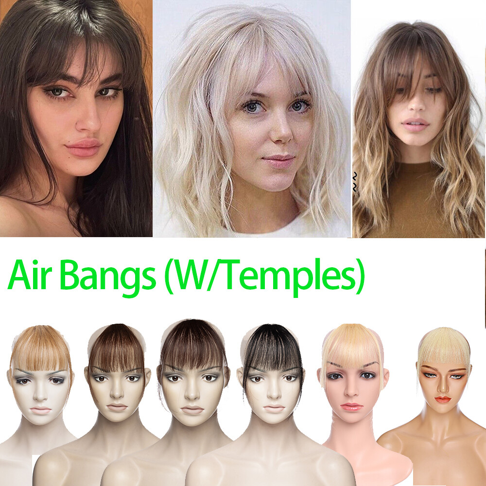 Clip In 100% Remy Air Thick Fringe Bangs Human Hair Extensions Hairpiece Topper