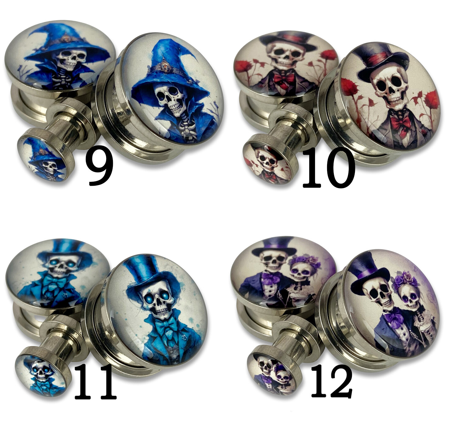 Pair of Victorian Skeleton Picture Plugs (MTO-074) gauges 16g thru 1 inch