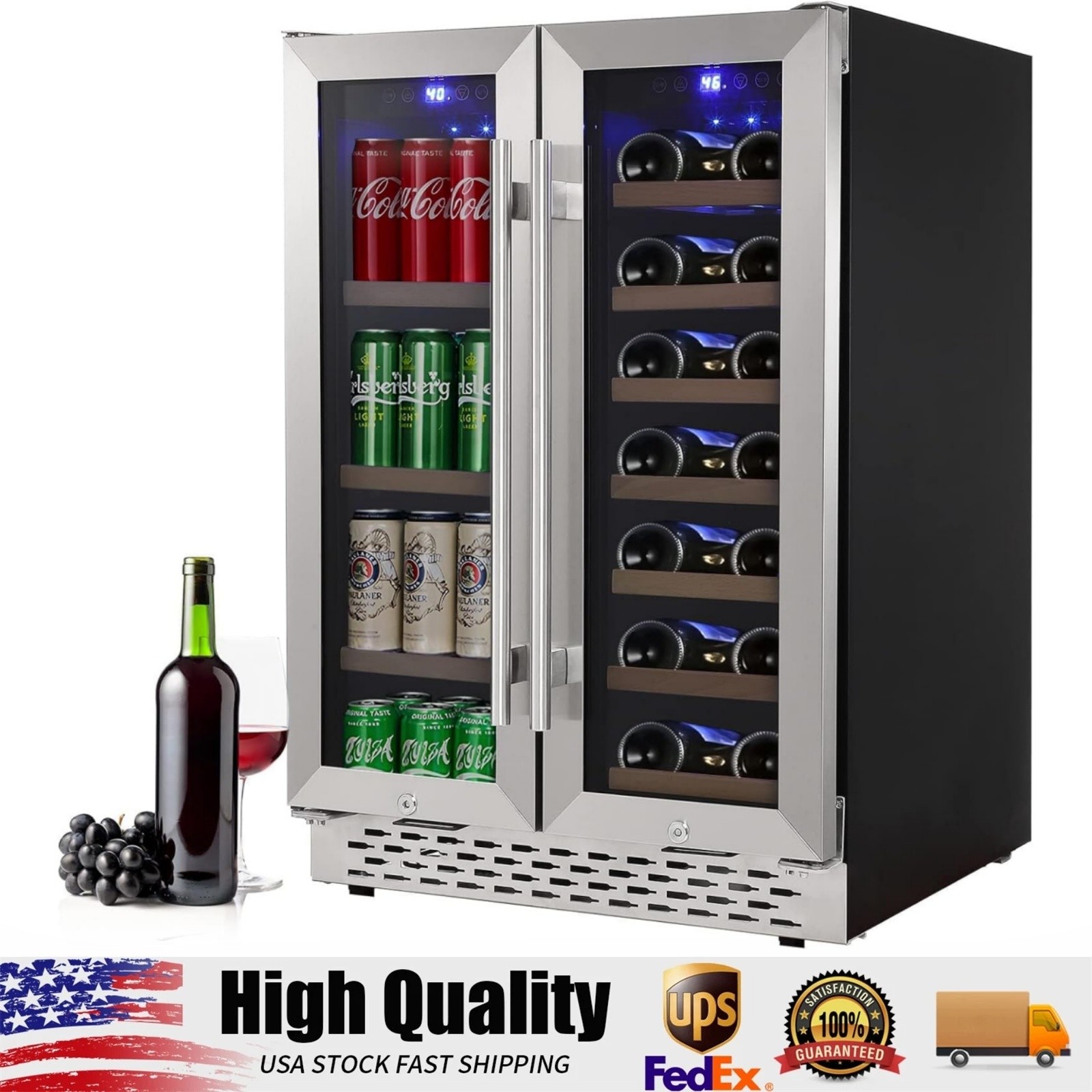 Wine and Beverage Refrigerator, 55 Cans & 20 Bottles Large Dual Zone Wine Cooler