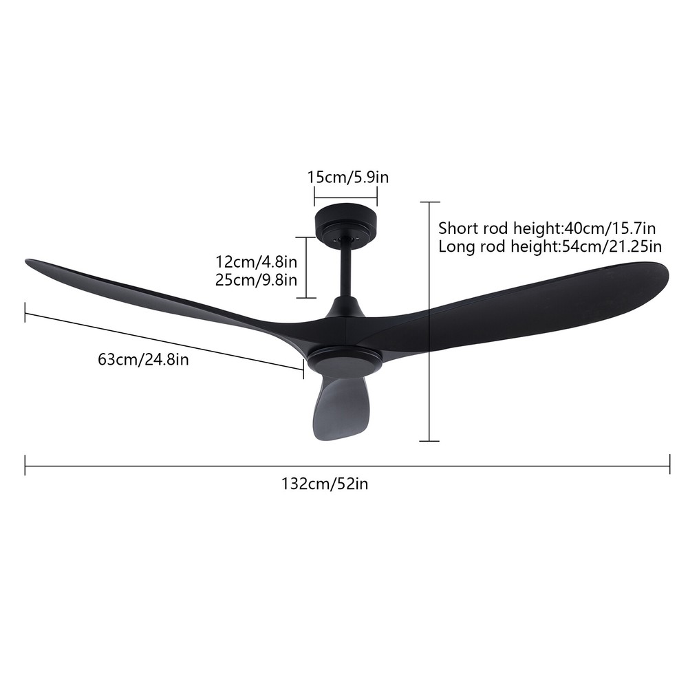 52" Flush Mount Solid Wood Ceiling Fan with Light 3 Speed Quiet DC Motor 3 CCT