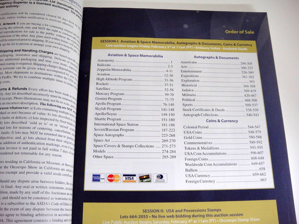 Regency Superior Stamp Auction Catalog 2012 Space Aviation Coins Collectibles