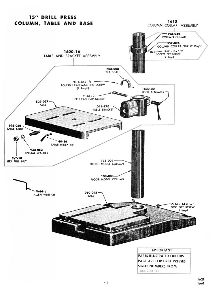 Clausing 15" Drill Press Variable Speed Model Instruction & Parts Manual #1293
