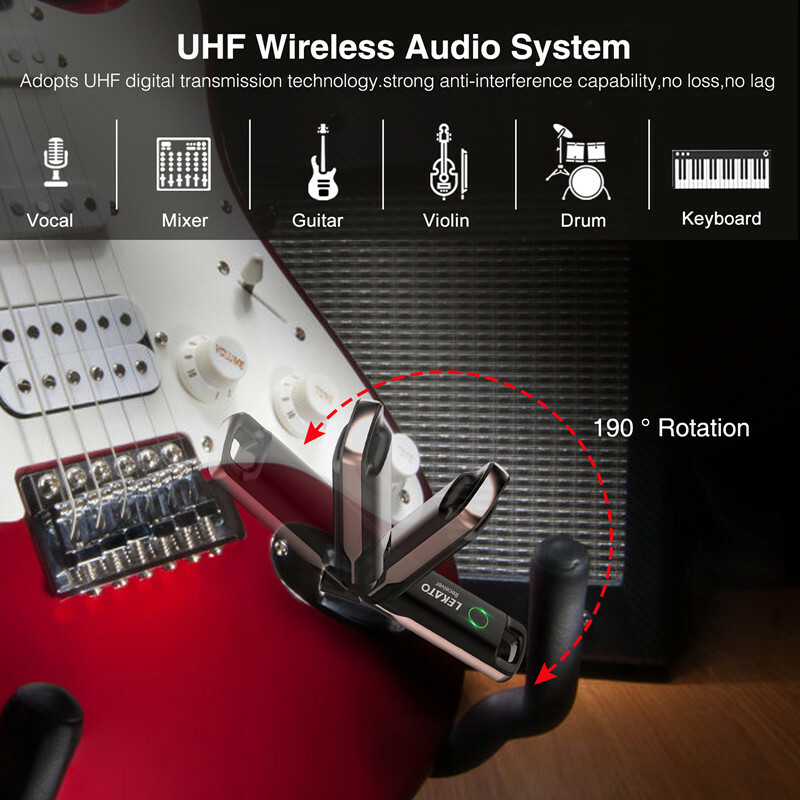 LEKATO Universal UHF Wireless Guitar Transmitter Receiver System 70 Channels