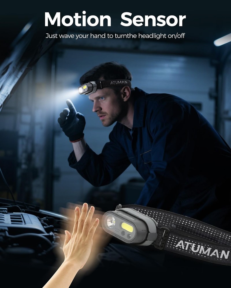 Rechargeable LED Headlight,2 Pack Headlamp with Motion Sensor, 8 Light Modes,...