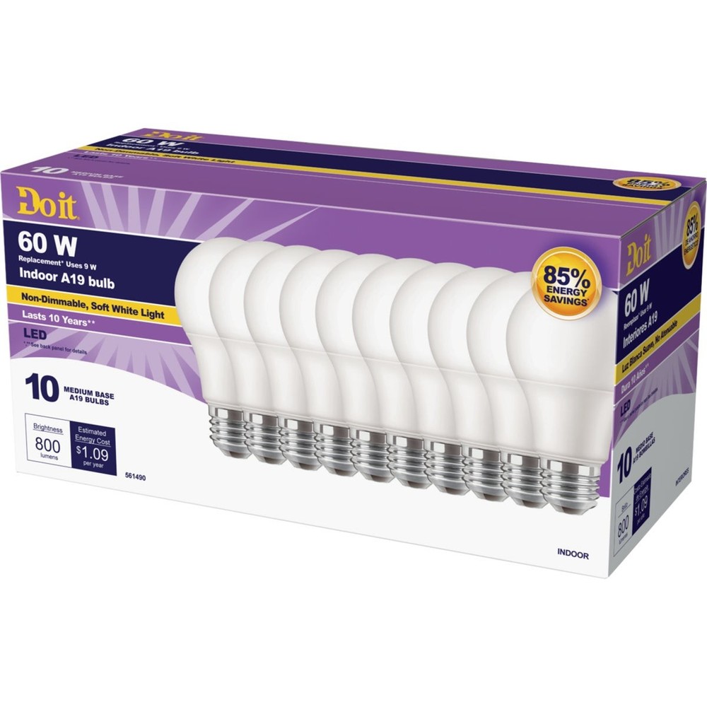 Do it 60W Equivalent Soft White A19 Medium LED Light Bulb (10-Pack) 362038 SIM