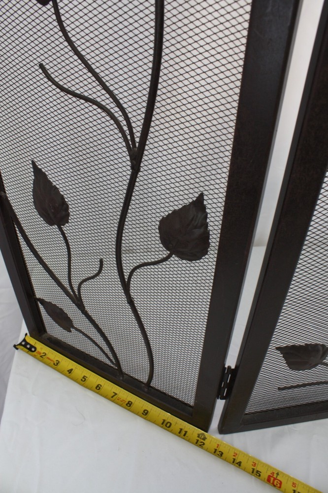 FIRE SCREEN: Classic Wrought Iron 3-panel Folding Screen Featuring Climbing Ivy