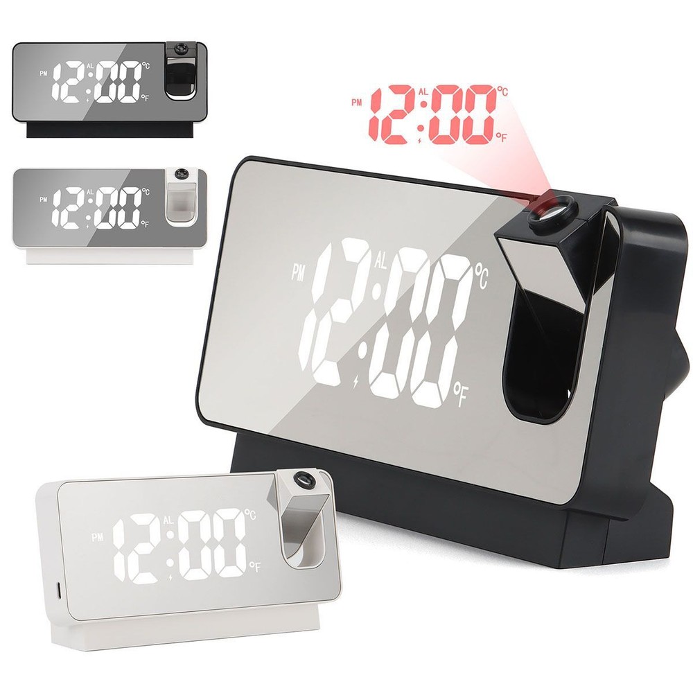 LED Digital Projector Projection Snooze Dual Alarm Clock Timer USB Temperature