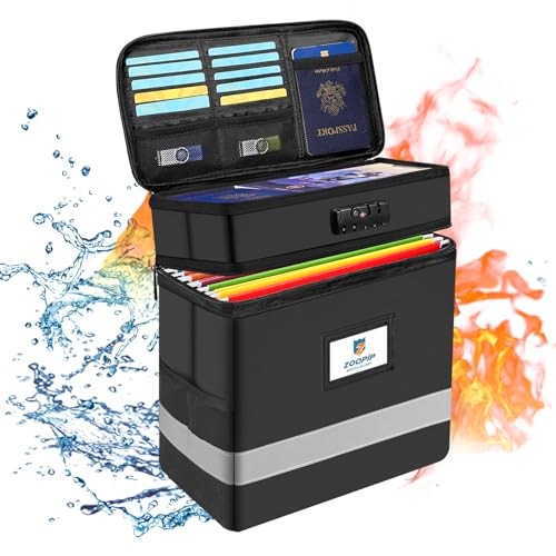 Fireproof File Box with Lock, 2 Layer Document Box Storage Small-2 Layer Black