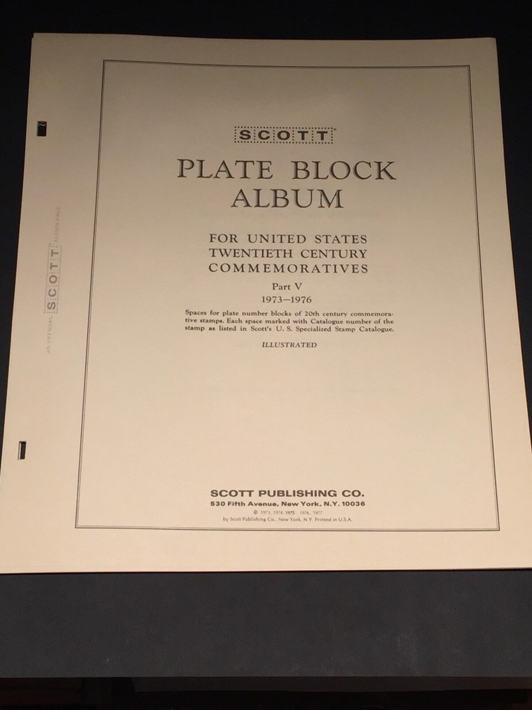 Scott Plate Block Commemorative Album Pages Quad Drilled Part 5-1973-1976