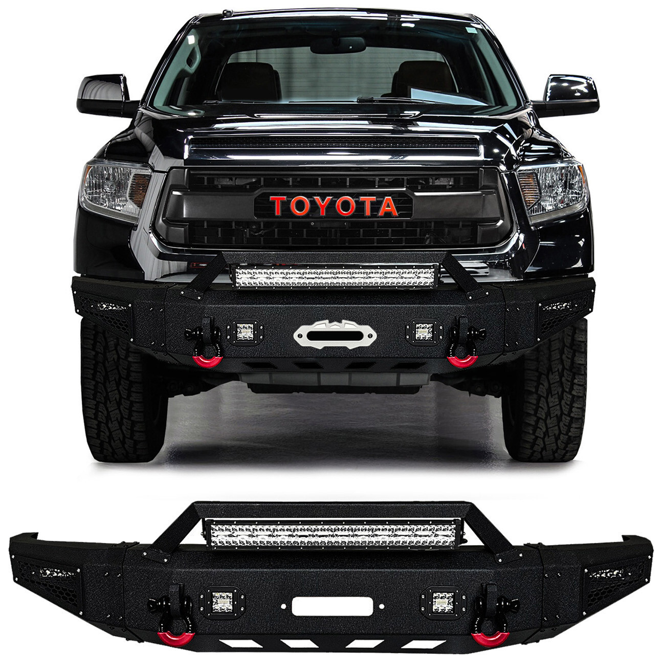 Vijay For 2014-2021 Tundra Front Bumper w/ Winch Plate and LED Lights and D-Ring