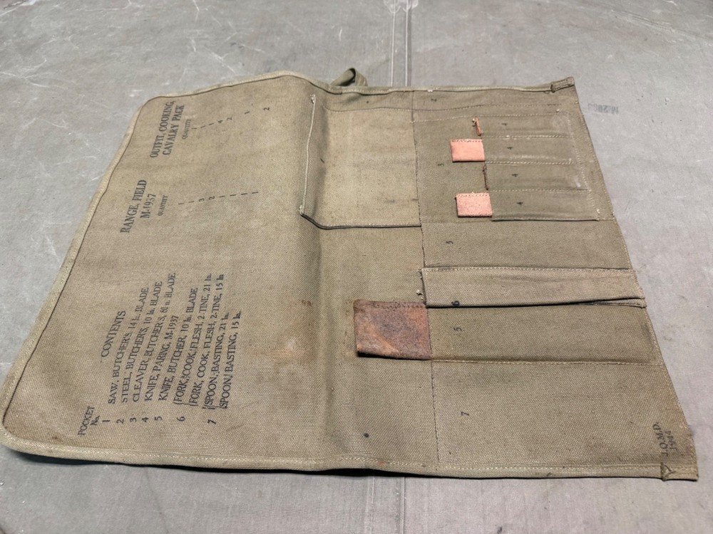 ORIGINAL WWII US ARMY M1937 CAVALRY RANGE FIELD COOKING UTENSILS ROLL-JQMD 1944