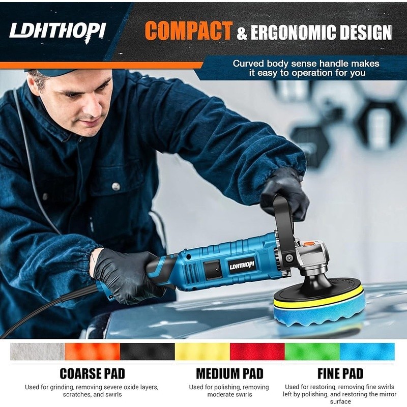 High Performance Buffer Polisher 7 Speeds Multi-Surface Car Detailing Tool New