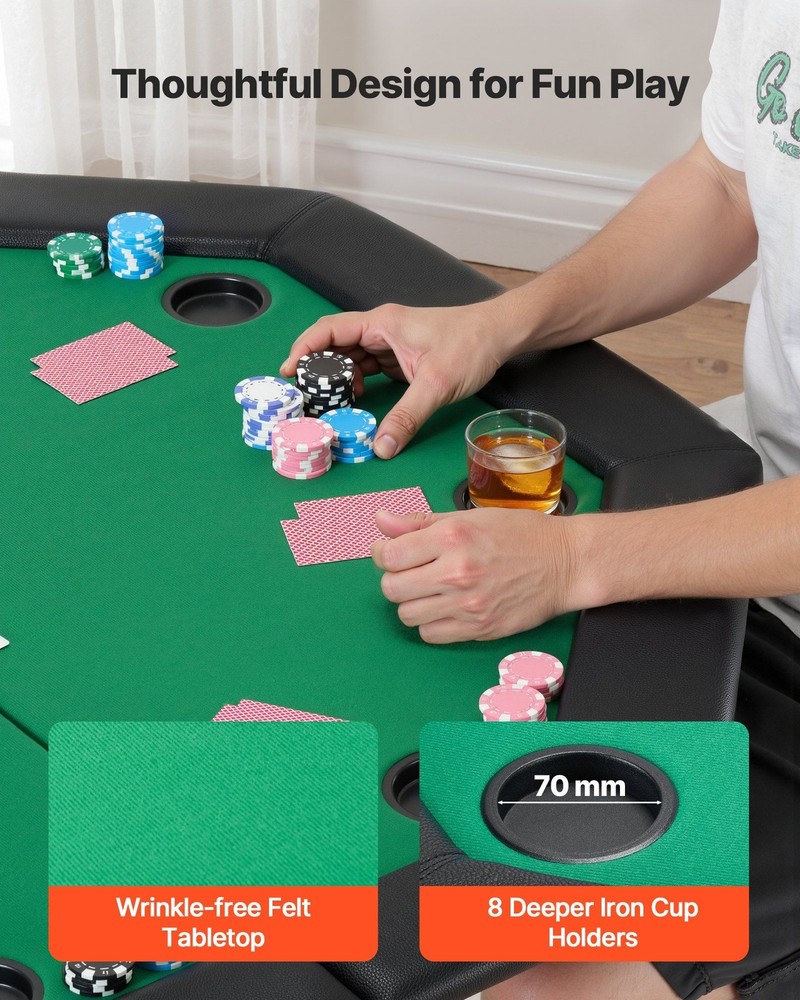 Premium 8-Person Poker Table 48in Octagonal Foldable Frame Build