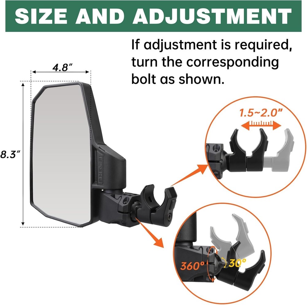 UTV Side Mirrors – Fits almost all UTVs (except full doors)，Compatible with