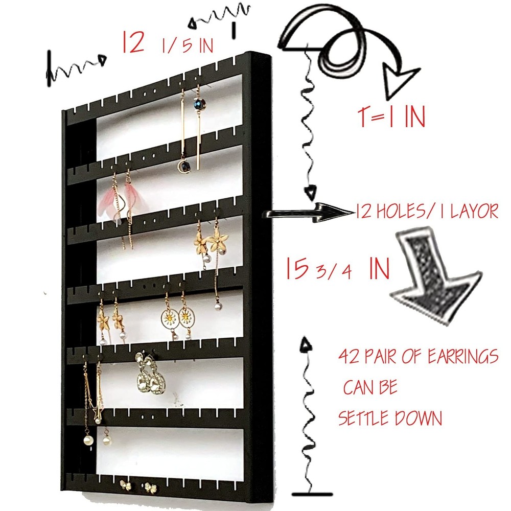 Earring Holder Organizer,7 Layer Wall Mounted Ear Stud Display Storage, Black...