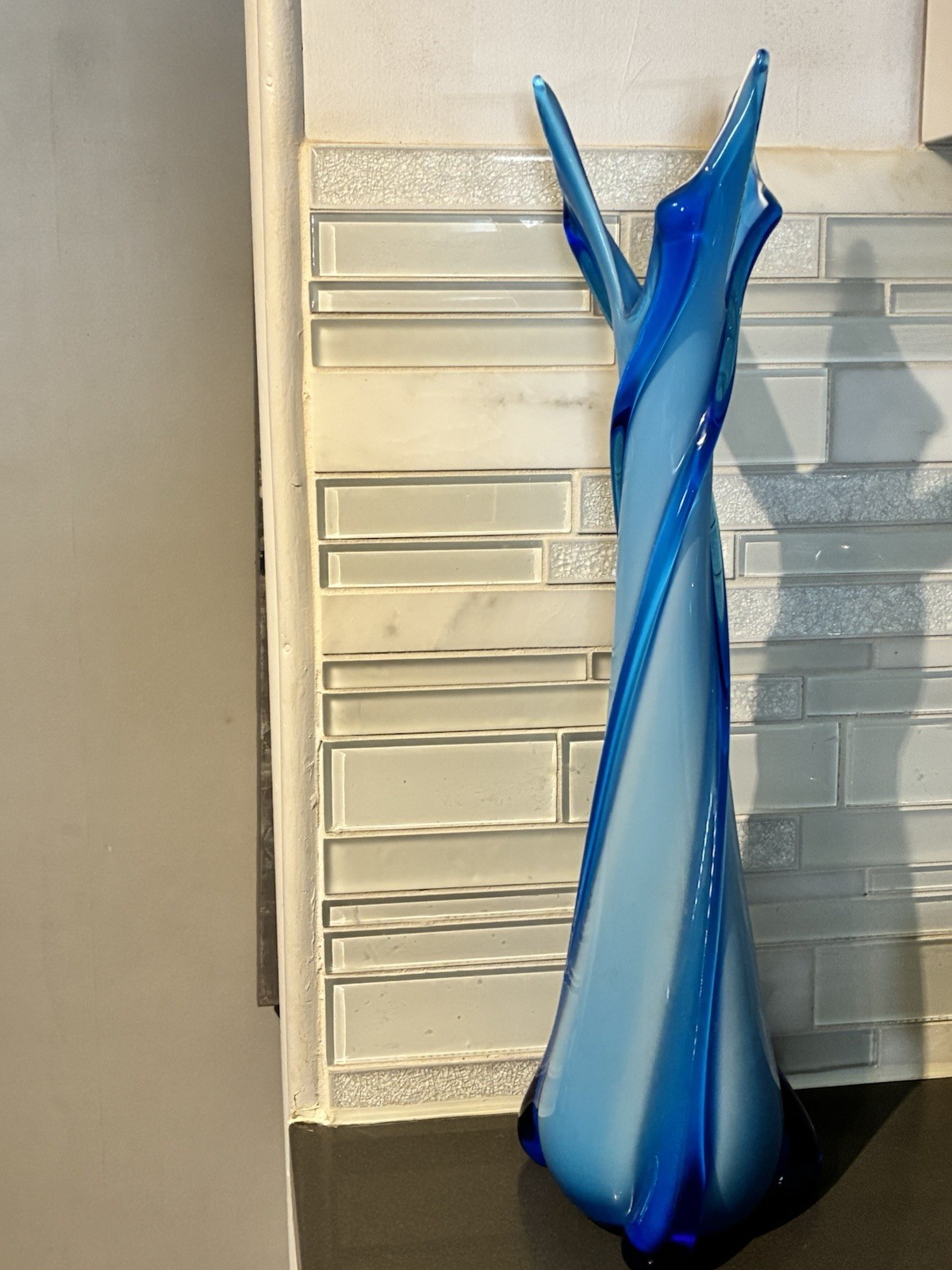 VTG TALL MURANO EMPOLI ALROSE BLUE GLASS VASE CRISTALLERIA FRATELLI BETTI 20”