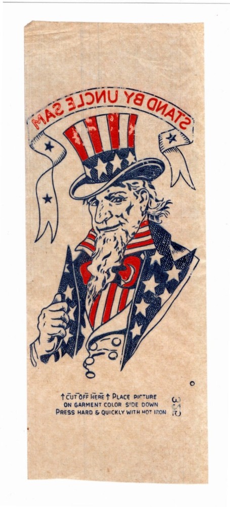 UNCLE SAM tissue transfer, decal STAND BY UNCLE SAM", ca1910s-40s