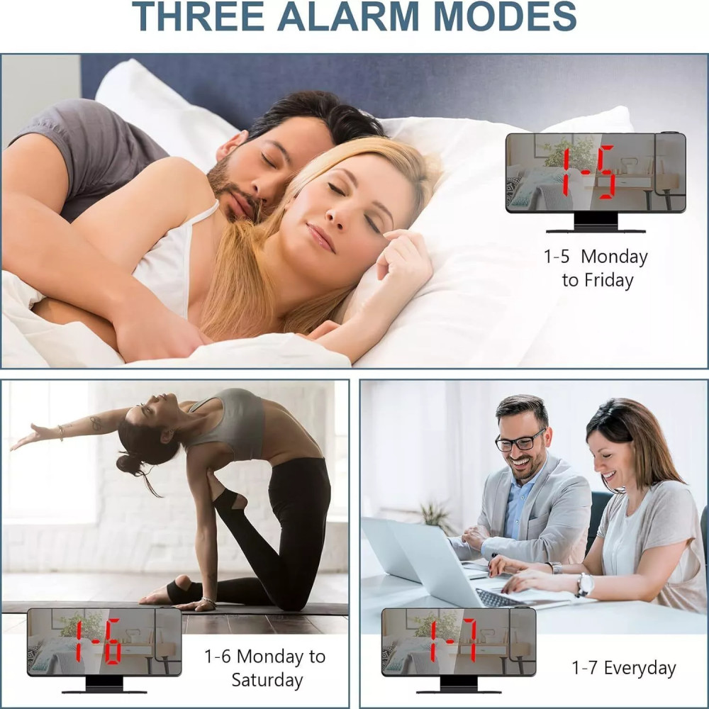 7.8" LED Digital Projector Projection Snooze Dual Alarm Clock Timer USB A+