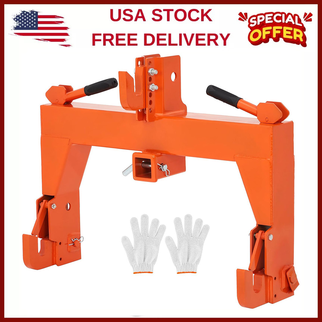 Heavy Duty 3-Point Quick Hitch w/2"Receiver Hitch for Category 1 & 2 Tractors