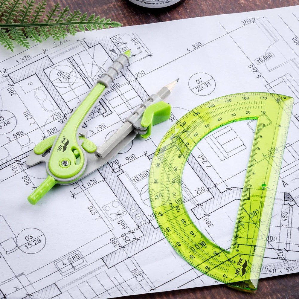 Light Green Compass and Protractor Set - Precision Geometry Tools for Artists