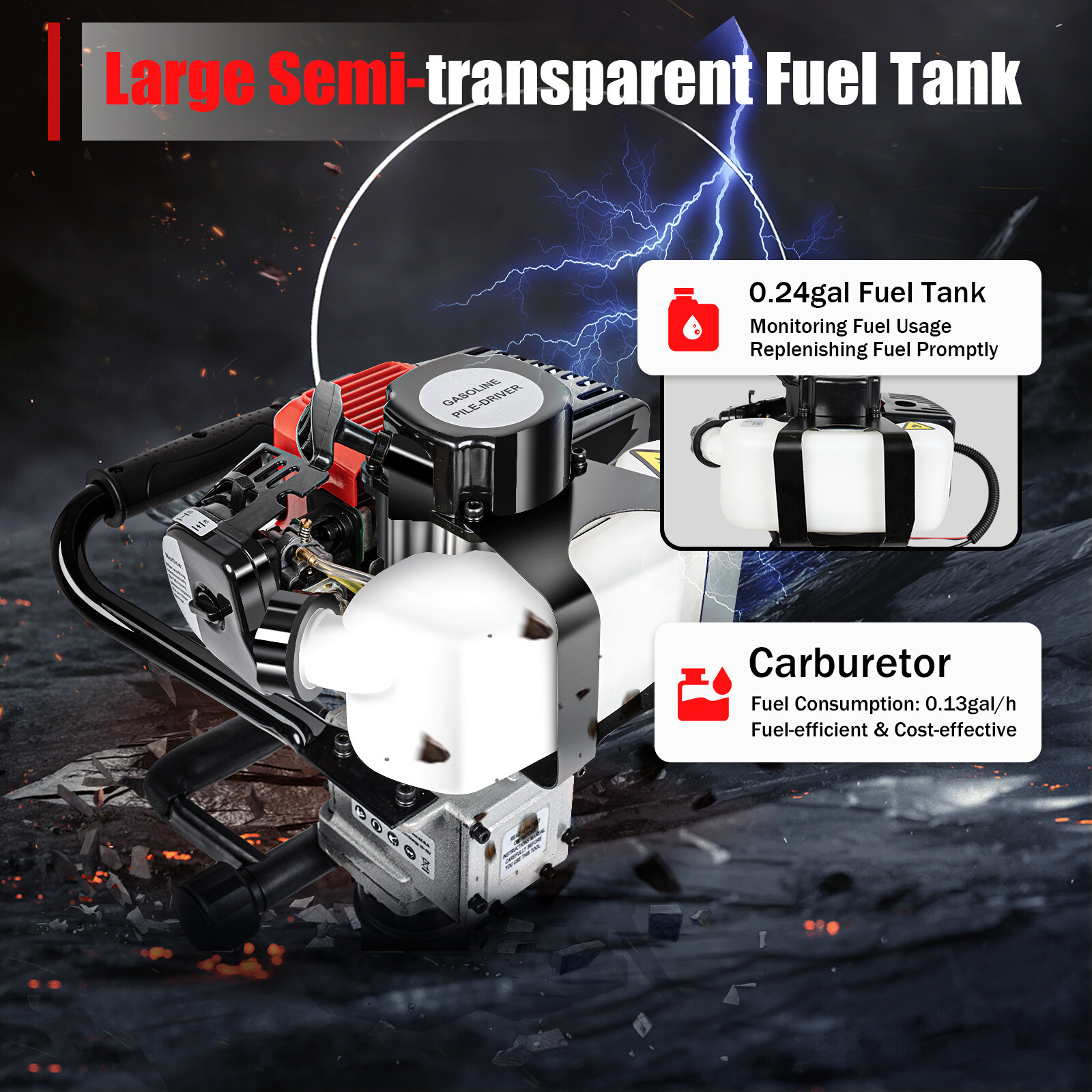 2 Stroke Heavy-Duty Gas Power T Post Driver Farm Gasoline Pile Driver Hammer