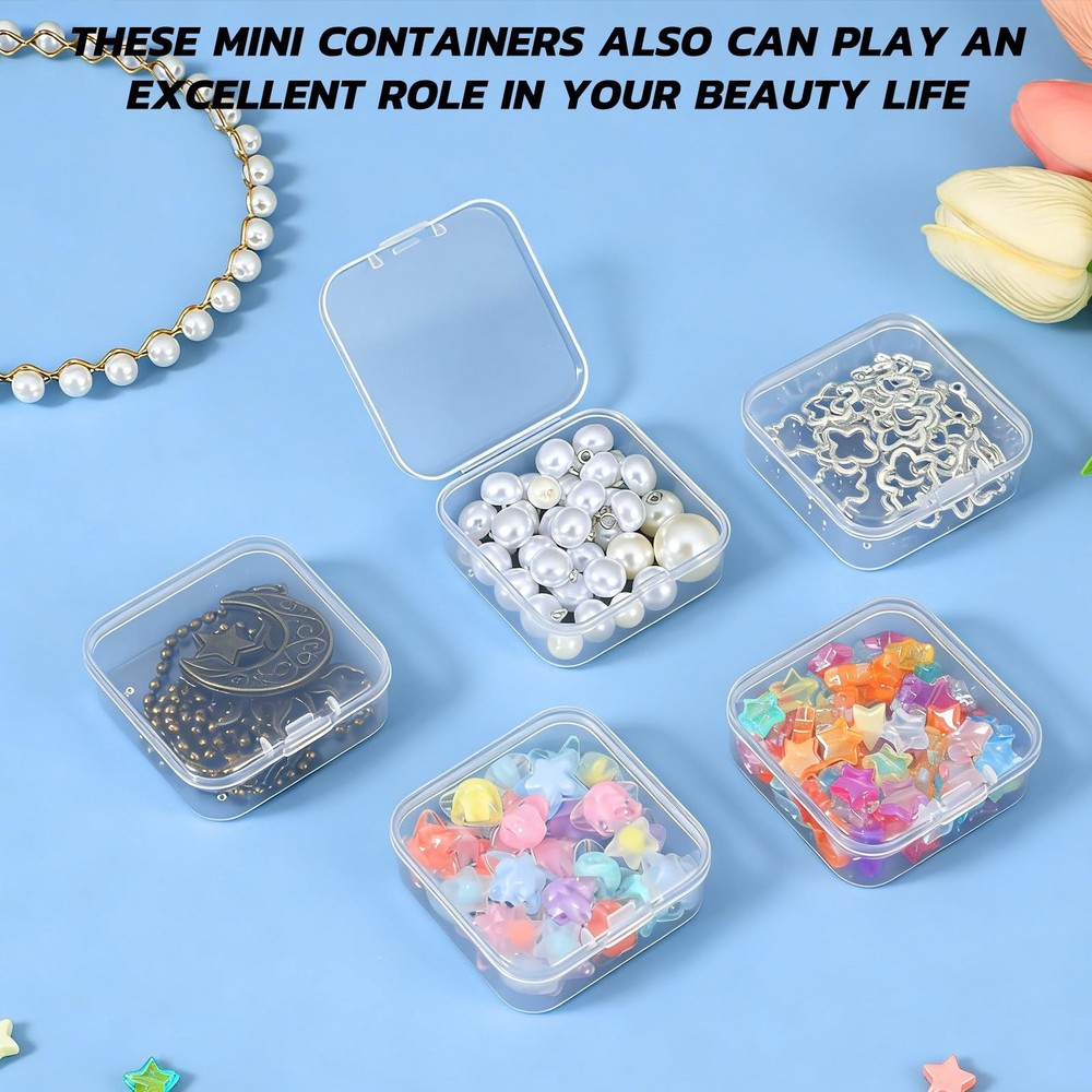 120 Pcs Clear Plastic Beads Storage Containers Box Mini Sizes Rectangular Box...