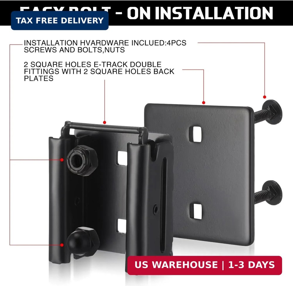 Blulu 2 Pcs E-Track Connector with Square Plates, E Track Double Fitting Accesso
