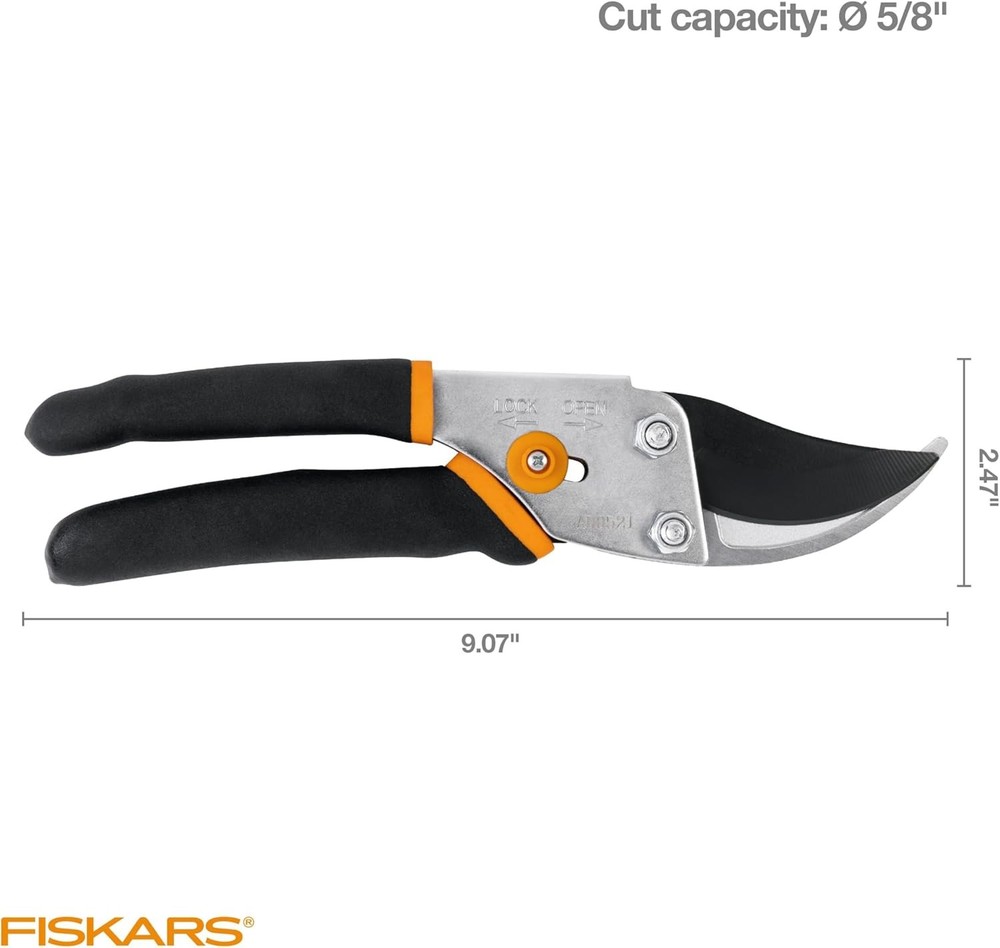 Sharp Rust Resistant Fiskars Bypass Pruning Shears 5/8" Garden Clippers