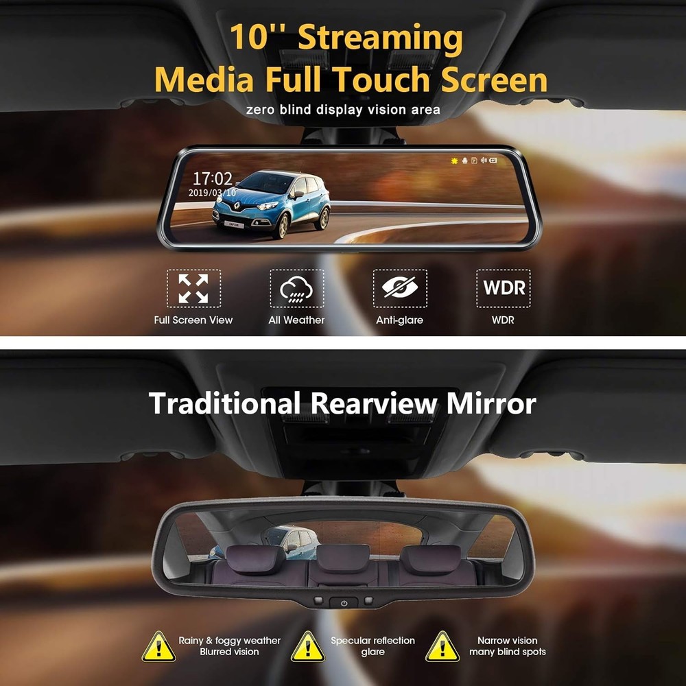 Comprehensive 10'' Touch Screen Dash Cam with Super Night Vision & Crash Sensor