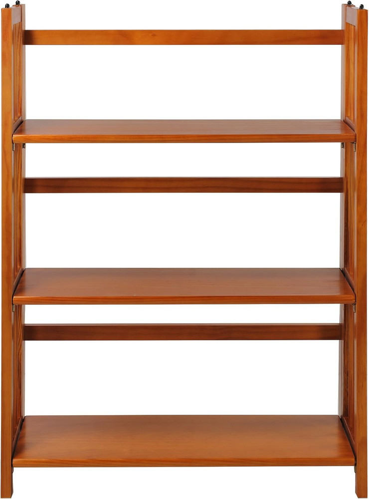 3-Shelf Folding Stackable Bookcase (27.5" Wide)-Honey Oak