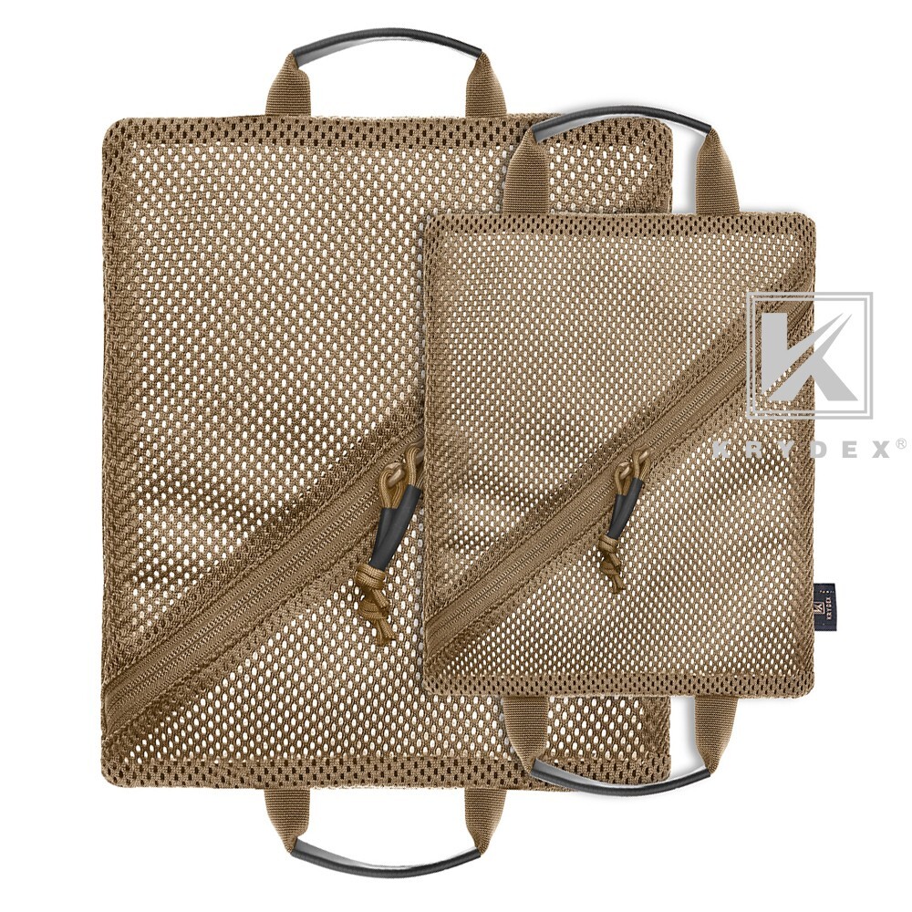 KRYDEX 2pcs Tactical Mesh Pouch Set Modular Storage Organizer Pockets Coyote