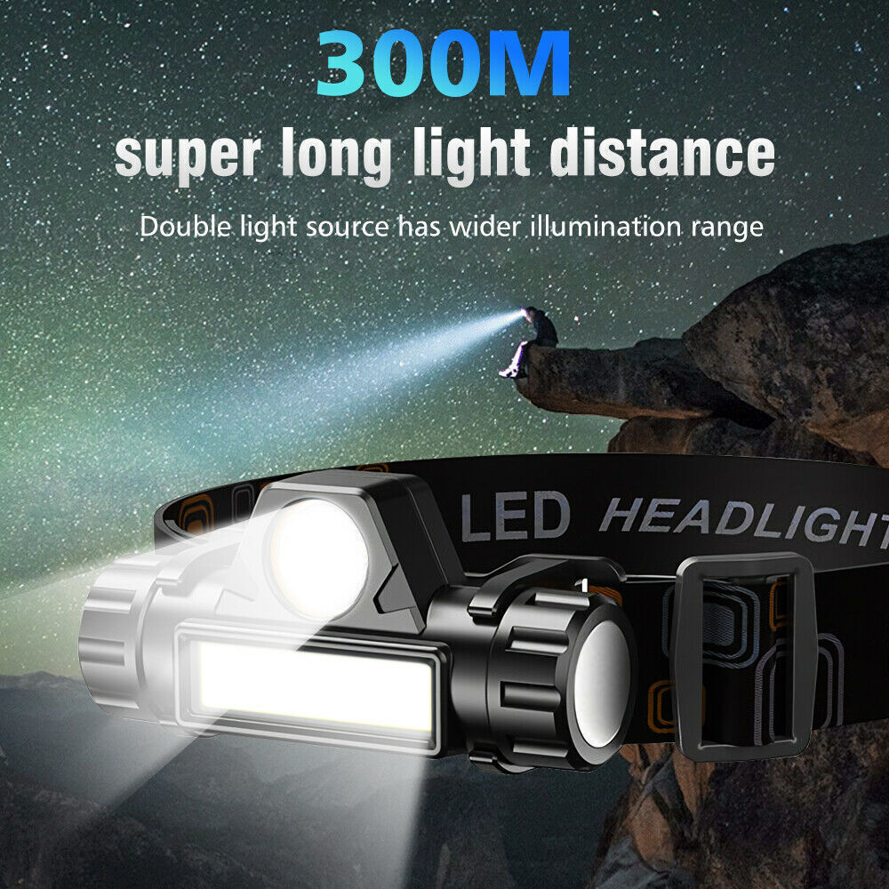 COB LED Headlamp USB Rechargeable Waterproof Headlight Head Light Flashlight US