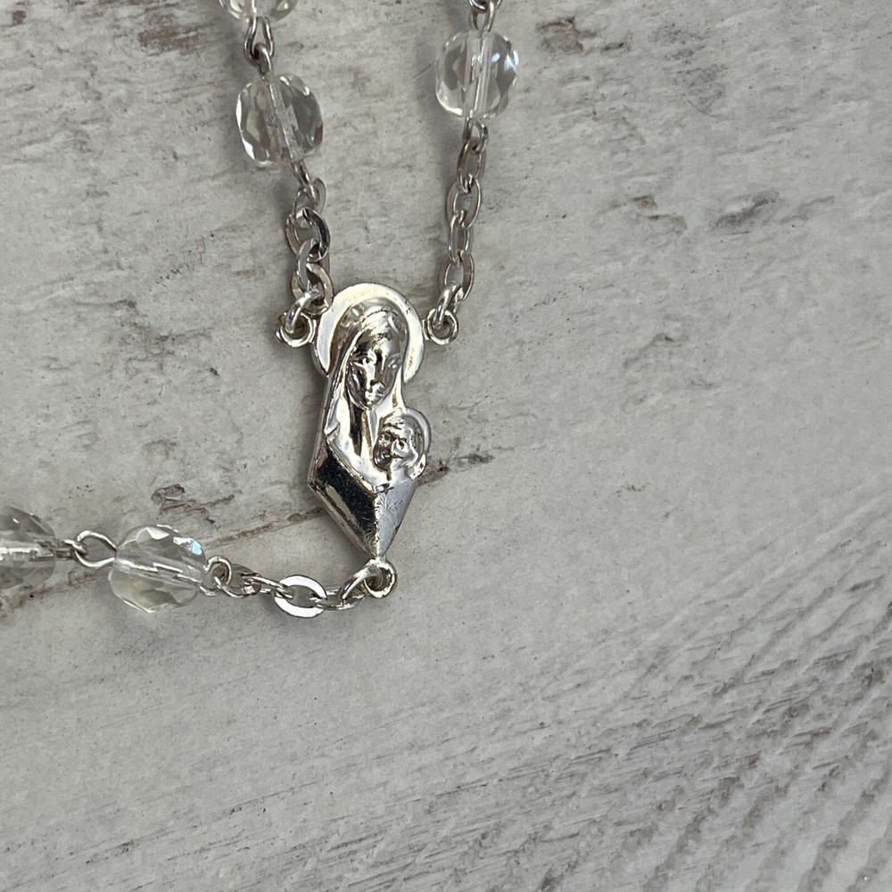 Clear Multi Faceted Cut Rosary Beads INRI 19"