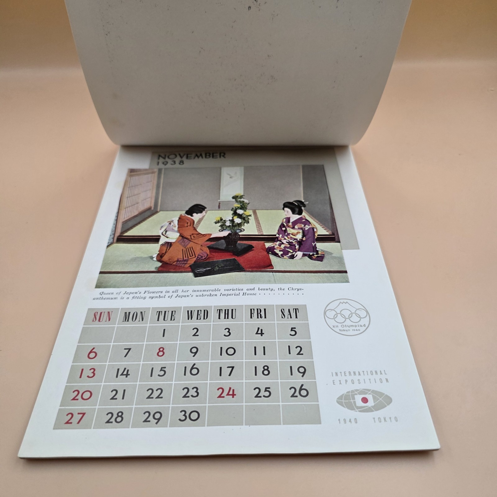 RARE XII Olympiad Ephemera Tokyo Japan 1938 Calendar WWII Canceled 1940 Olympics