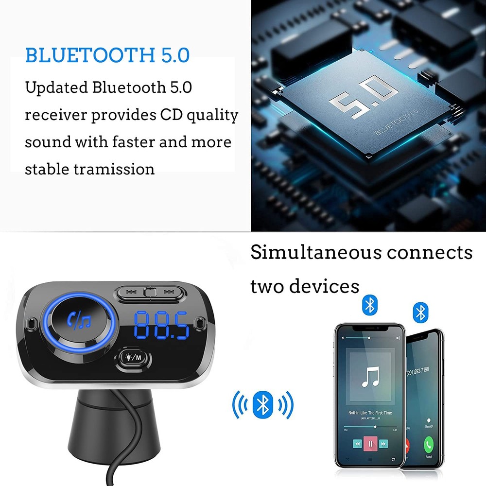 Arestech FM Transmitter Bluetooth 5.0 Hands-Free Car Kit with Quick Small
