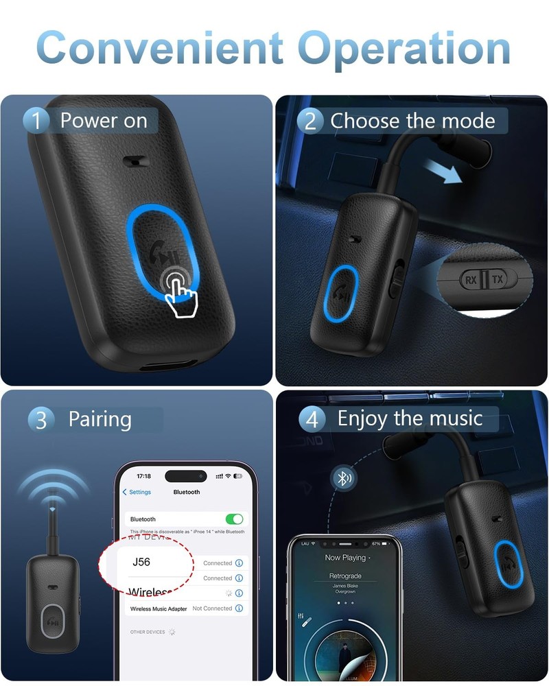 Upgraded Aux Bluetooth Adapter for Car, 2 in 1 Bluetooth 5.4 Transmitter Rece...