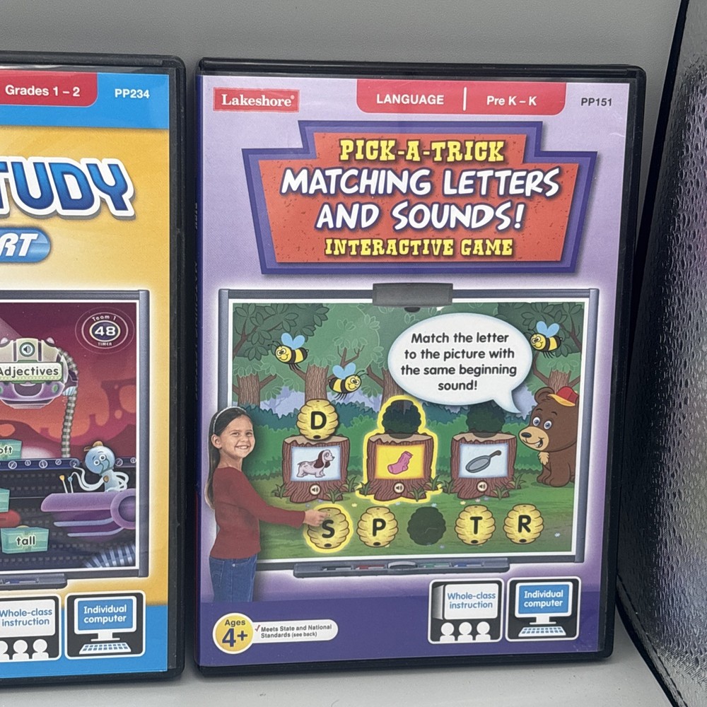 3 Lakeshore Games Grades 1-2 /Pre K - K Language Interactive CD-ROM Mac/PC