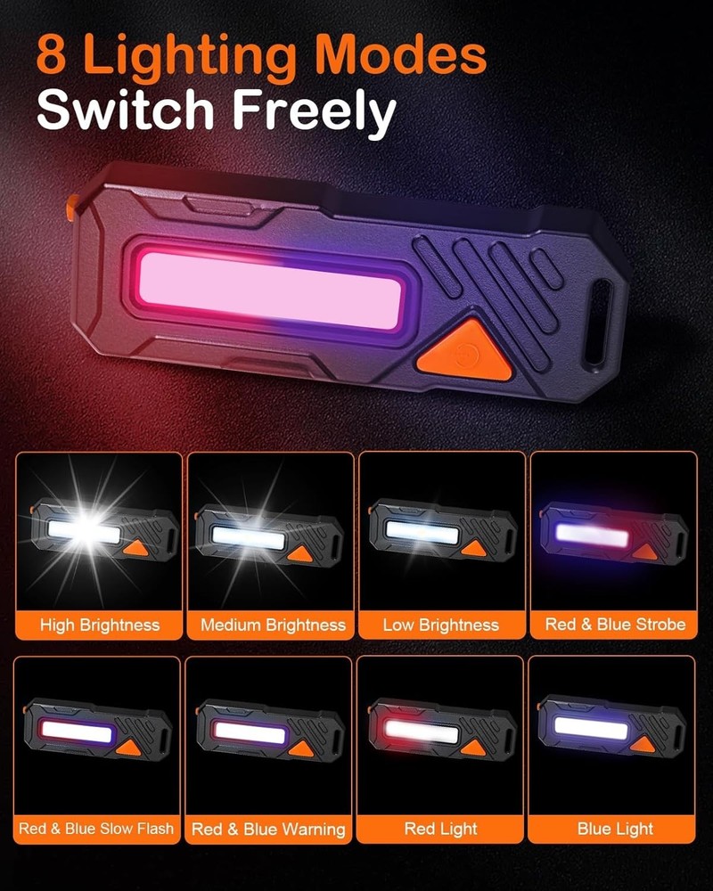 Rechargeable Mini Flashlight – 8 Light Modes LED Safety Light with Clip & Mag...