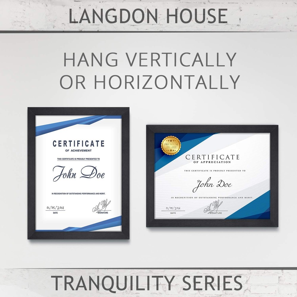 Langdon House 8.5x11 Document Frame Set (Black, 6 Pack), Sleek & Classic, Fab...