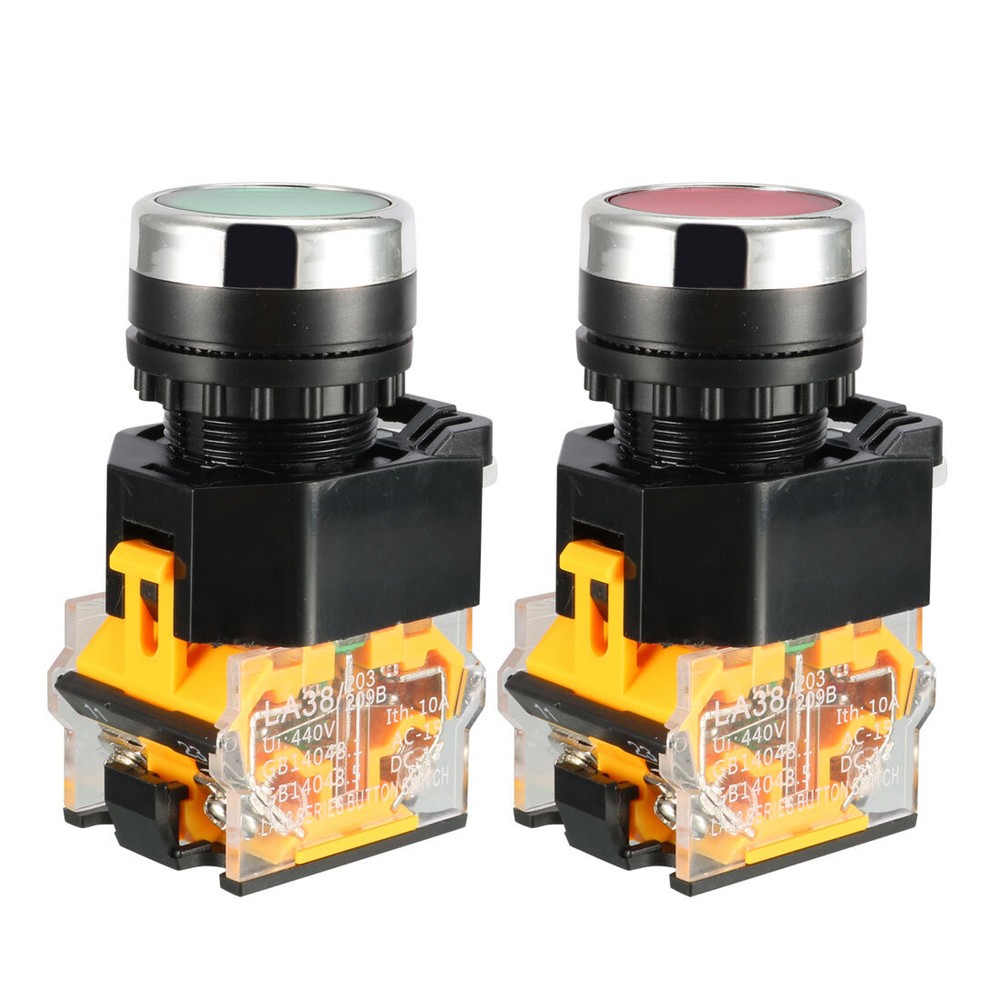 2PCS 22mm Mounting 10A 440V DPST Red,Green Momentary Button Switch