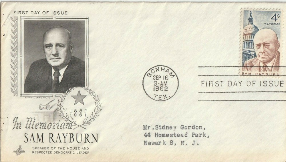 FREE SHIPPING-1962 ENVELOPE WITH  Sam Rayburn STAMP