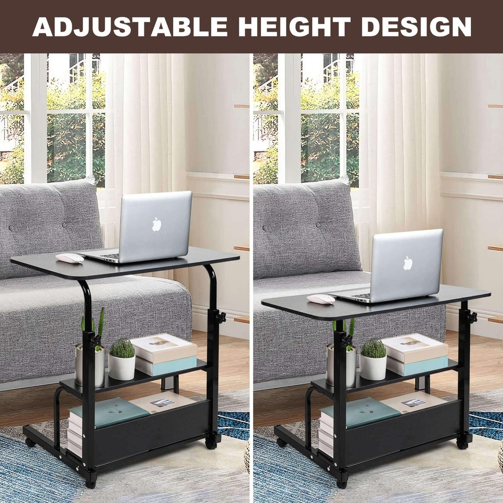 Adjustable Height Mobile Computer Desk for Small Space Rolling Writing with W...