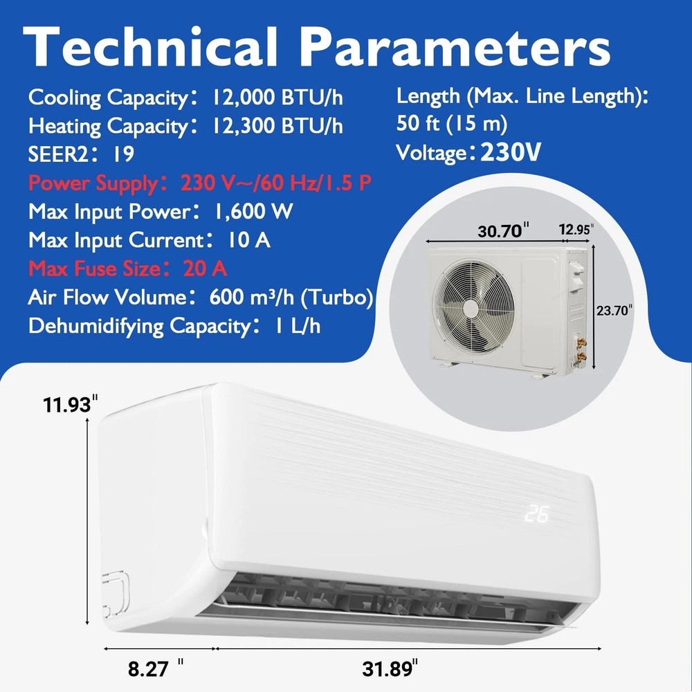 12000 BTU Mini Split Air Conditioners AC/Heating 19 SEER2 Inverter Split System