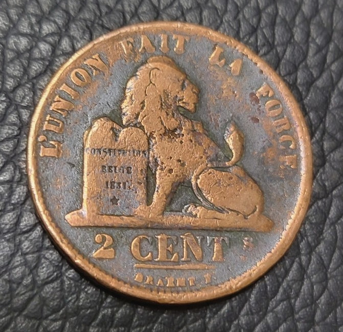 1871 Belgium 2 Centimes Coin