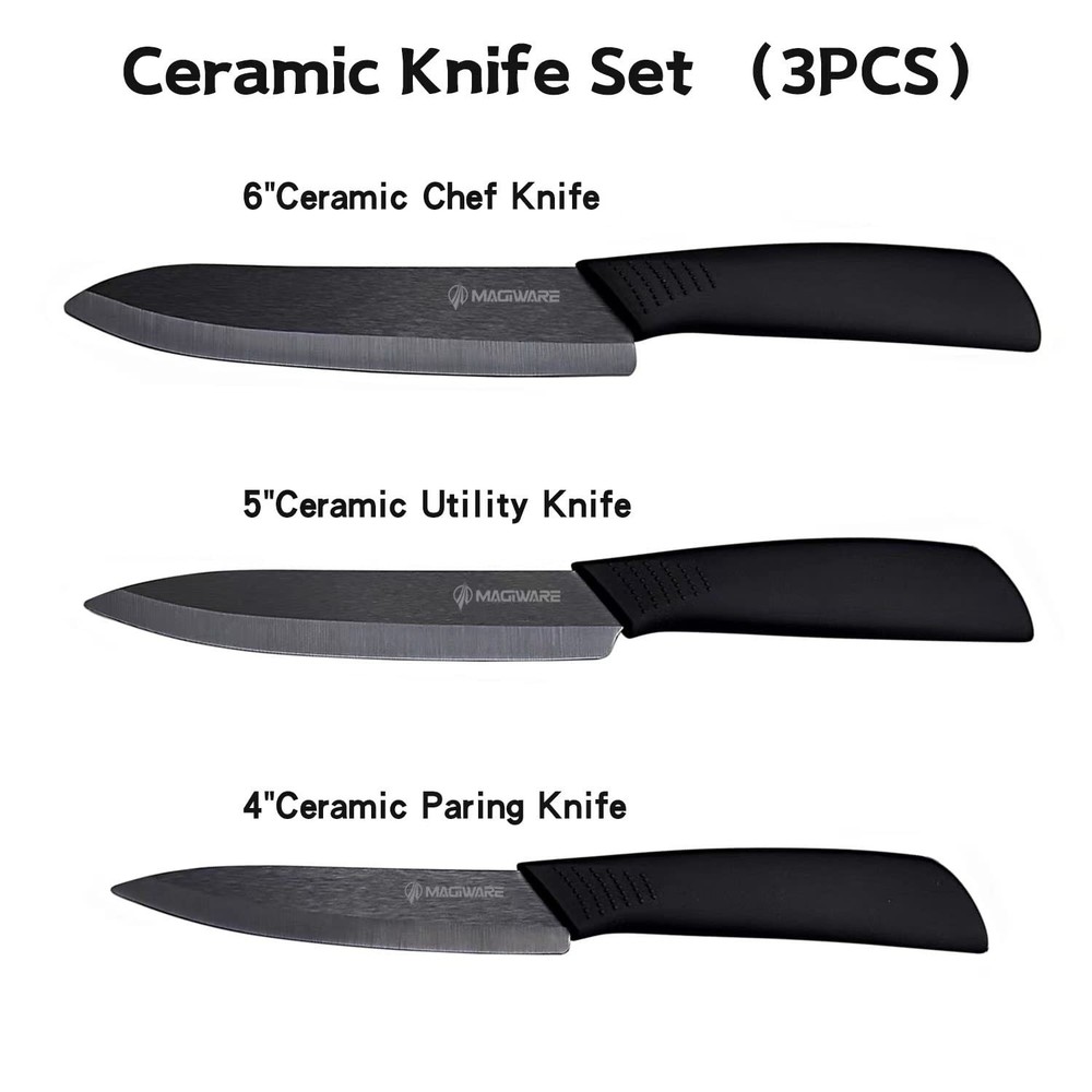 Magiware Ceramic Knives, Ceramic Knife Set with Sheaths Cover -Sharp Longer N...