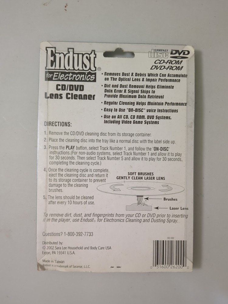 Endust CD DVD Lens Cleaner Disc Sealed Electronics Cleaning Tool